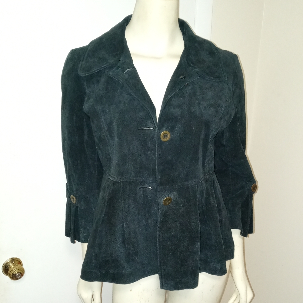 MARK ALAN | Vintage Black Suede Pleated Peplum Jacket Sz S/M